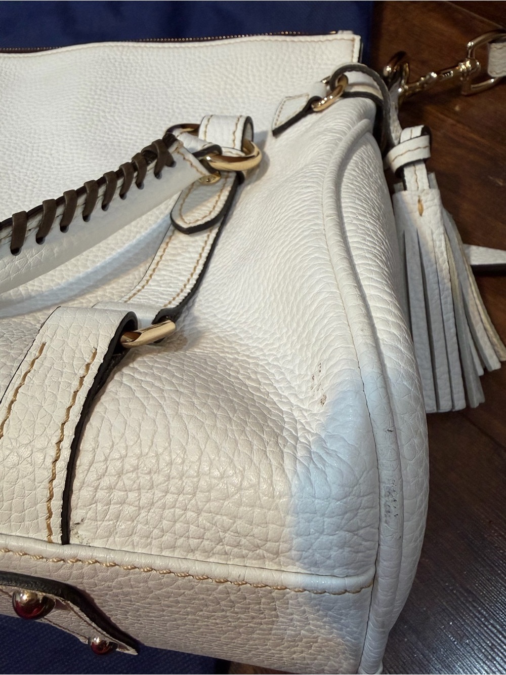 Dooney & Bourke White Pebble Leather Satchel with Gold Hardware - Picture 9 of 14